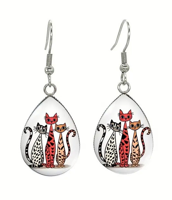 PET LOVERS THEME TEARDROP EARRING - CATS