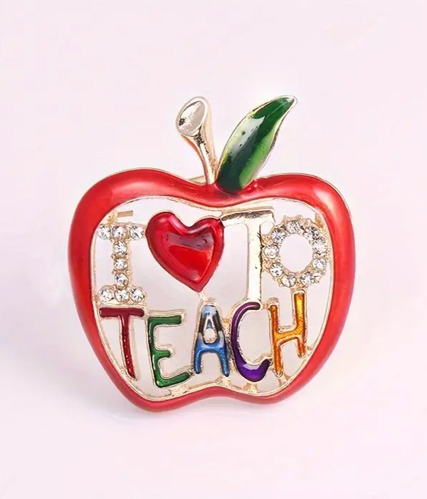 TEACHER THEME APPLE BROOCH - I LOVE TO TEACH