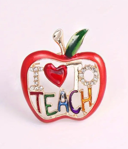 TEACHER THEME APPLE BROOCH - I LOVE TO TEACH