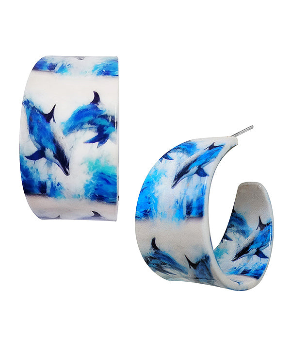 SEALIFE THEME ACRYLIC HOOP EARRING - DOLPHIN