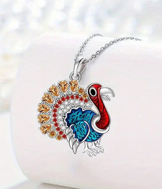 THANKSGIVING THEME TURKEY PENDANT NECKLACE