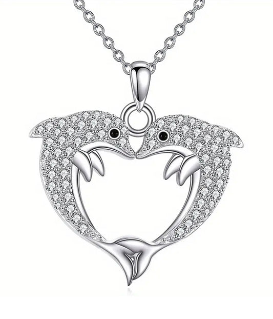 SEALIFE THEME DOUBLE DOLPHINPEDNAT NECKLACE