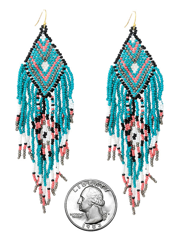 HANDMADE MULTI SEEDBEAD TASSEL DROP EARRING