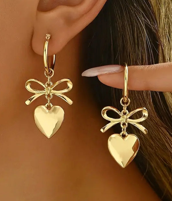 BOW AND HEART DANGLE EARRING