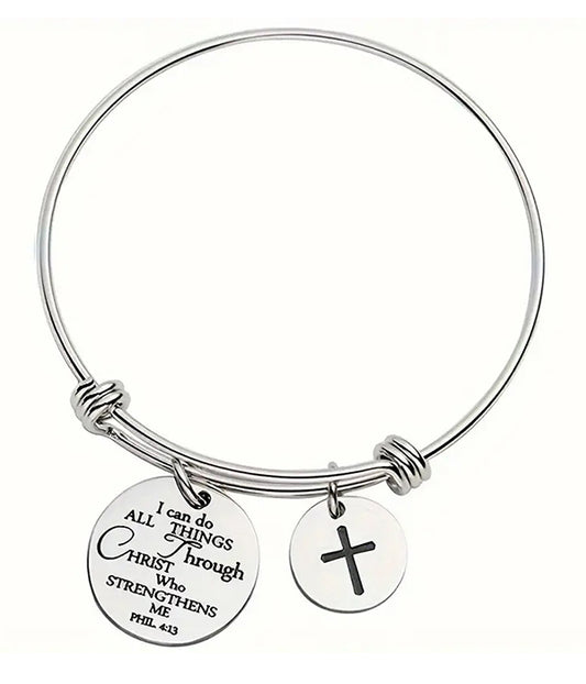 RELIGIOUS INSPIRATION STAINLESS STEEL BANGLE BRACELET - PHIL 4:13