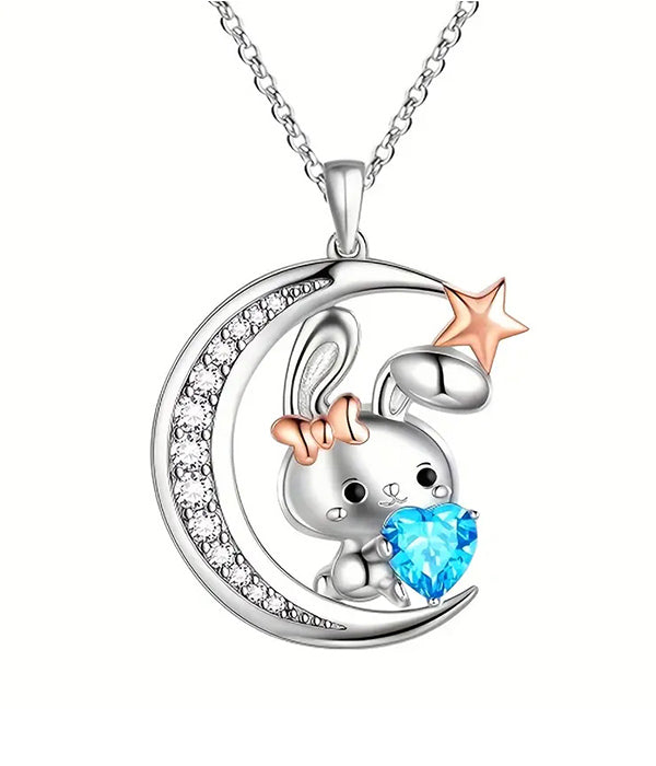 MOON AND BUNNY PENDANT NECKLACE