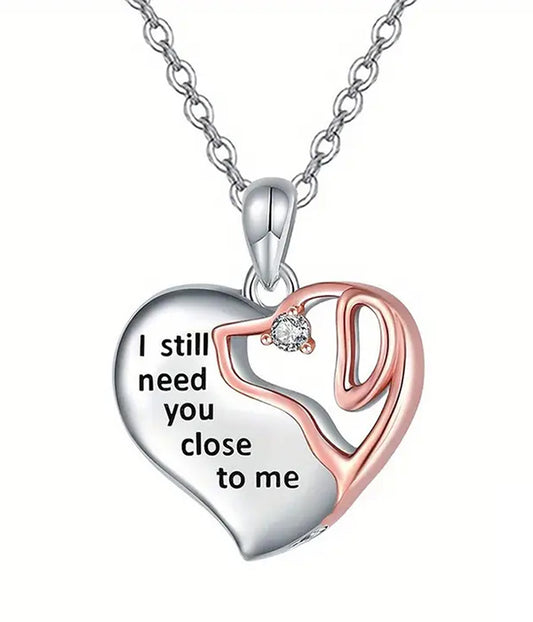 PET LOVERS THEME STAINLESS STEEL DOG AND HEART NECKLACE