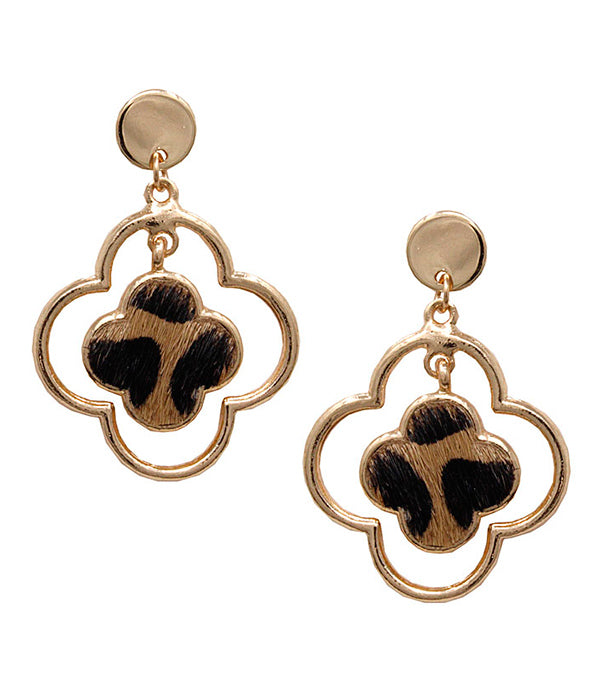 ANIMAL PRINT QUATREFOIL EARRING - LEOPARD