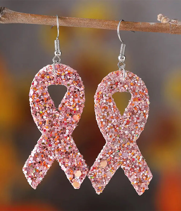 BREAST CANCER THEME PINK RIBBON LEATHERETTE EARRING