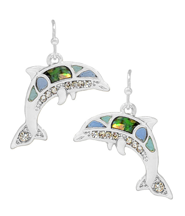 SEALIFE THEME ABALONE AND RHINESTONE EARRING - DOLPHIN