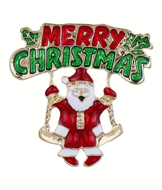 CHRISTMAS THEME BROOCH - SANTA SWING