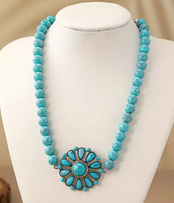 VINTAGE TURQUOISE FLOWER CHOKER NECKLACE