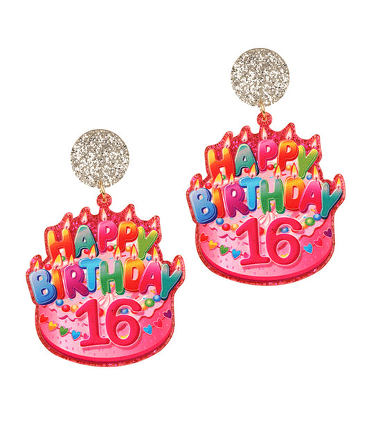 BIRTHDAY THEME ACRYLIC BIRTHDAY CAKE EARRING - HAPPY BIRTHDAY 16