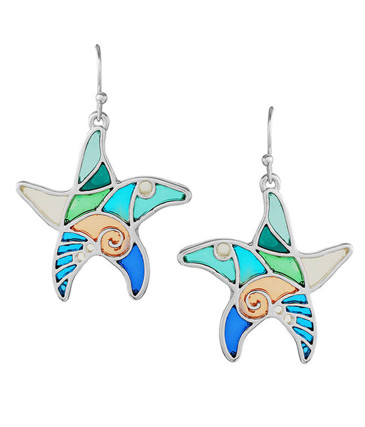 SEALIFE THEME STAINED GLASS WINDOW INSPIRED MOSAIC EARRING - STARFISH