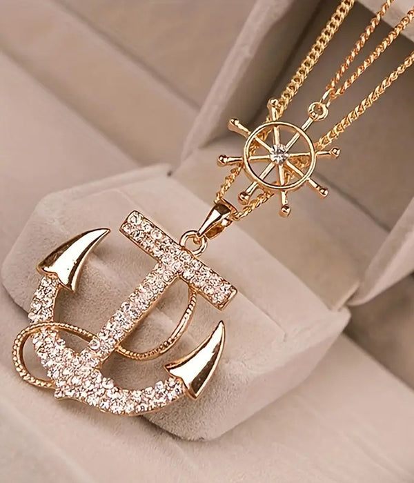 NAUTICAL THEME DOUBLE LAYER ANCHOR NECKLACE