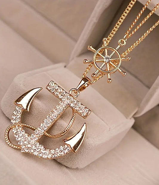 NAUTICAL THEME DOUBLE LAYER ANCHOR NECKLACE