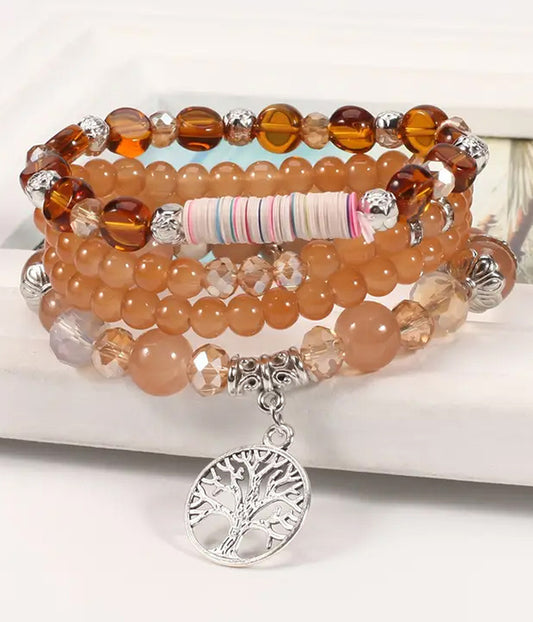 TREE OF LIFE MULTI BEAD 4 STACKABLE STRETCH BRACELET SET