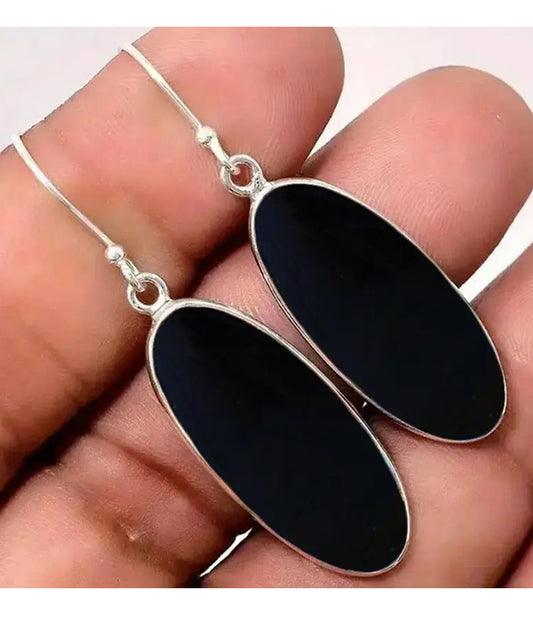 STONE PAINT OVAL EARRING - ONYX