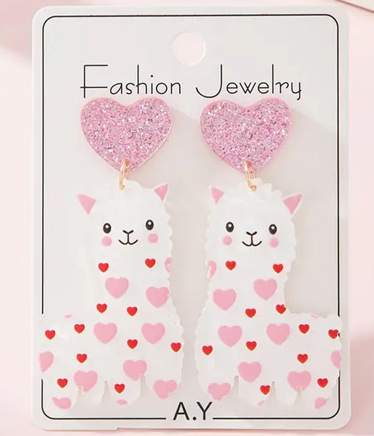 ALPACA AND HEART ACRYLIC EARRING