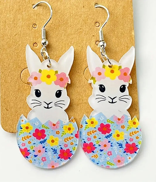 EASTER THEME BUNNY AND EGG ACRYLIC EARRING