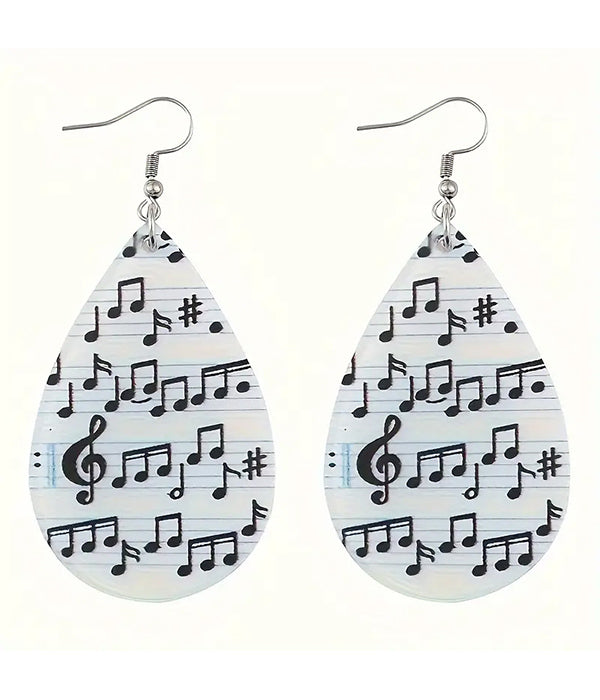 MUSIC THEME ACRYLIC TEARDROP EARRING - MUSIC NOTES