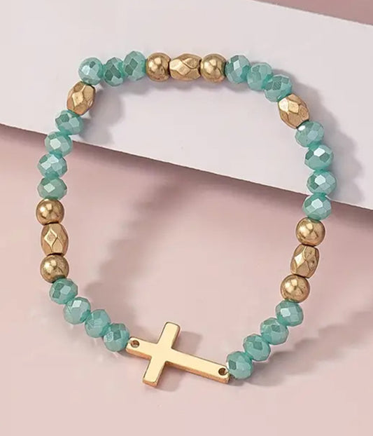 GLASS BEAD STRETCH BRACELET - CROSS