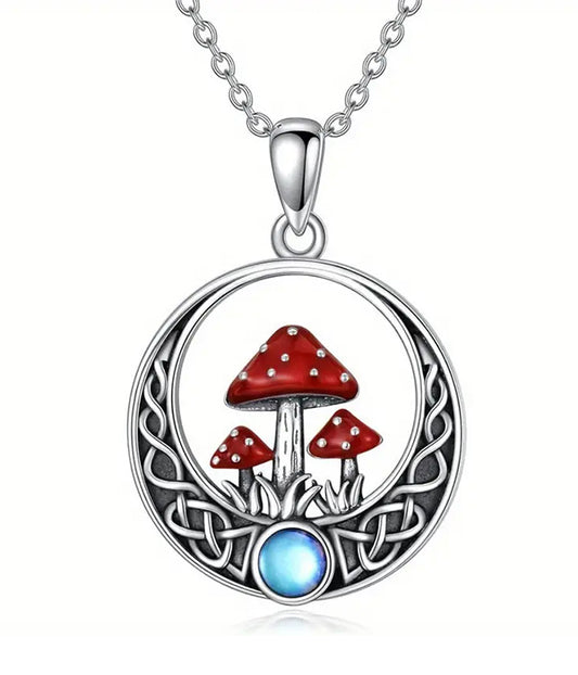 MUSHROOM AND MOON PENDANT NECKLACE