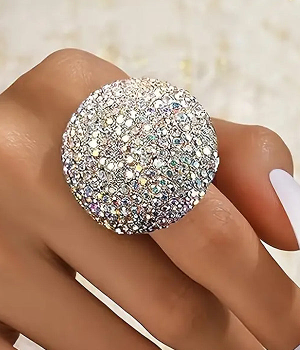 Sparkling crystal-encrusted dome ring