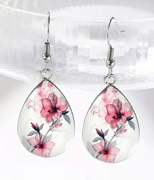 FLOWER PRINT TEARDROP EARRING