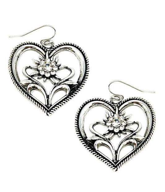 CRYSTAL FLOWER HEART EARRING