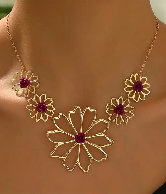 WIRE FLOWER PENDANT LINK NECKLACE