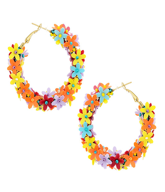 MULTI FLOWER CLUSTER HOOP EARRING