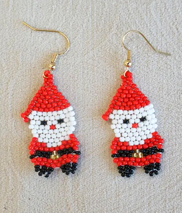 CHRISTMAS THEME MULTI SEEDBEAD SANTA EARRING