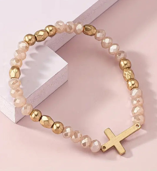 GLASS BEAD STRETCH BRACELET - CROSS