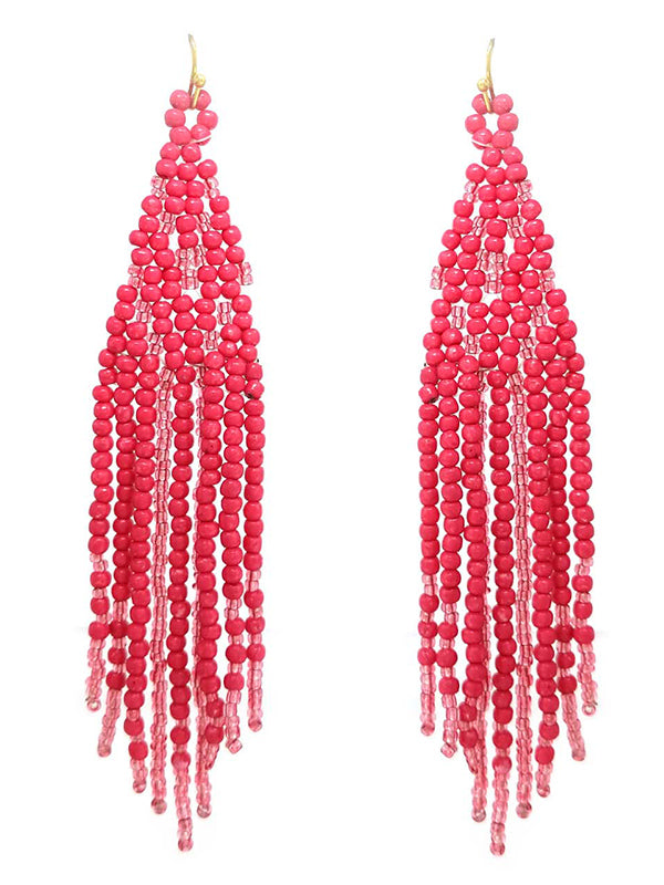 HANDMADE MULTI SEEDBEAD TASSEL DROP EARRING