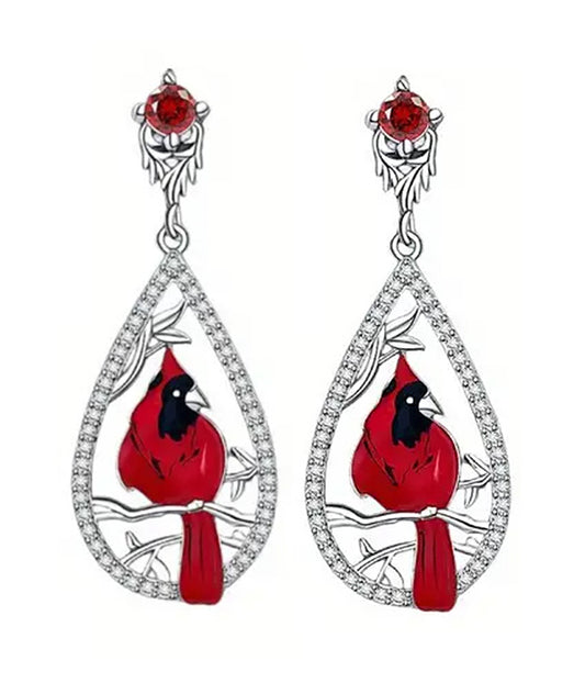 CARDINAL BIRD TEARDROP EARRING