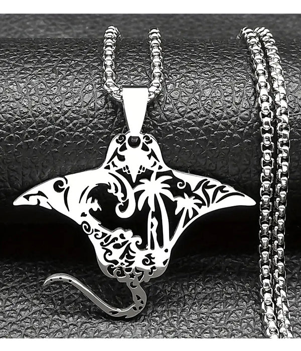 SEALIFE THEME STAINLESS STEEL STING RAY NECKLACE