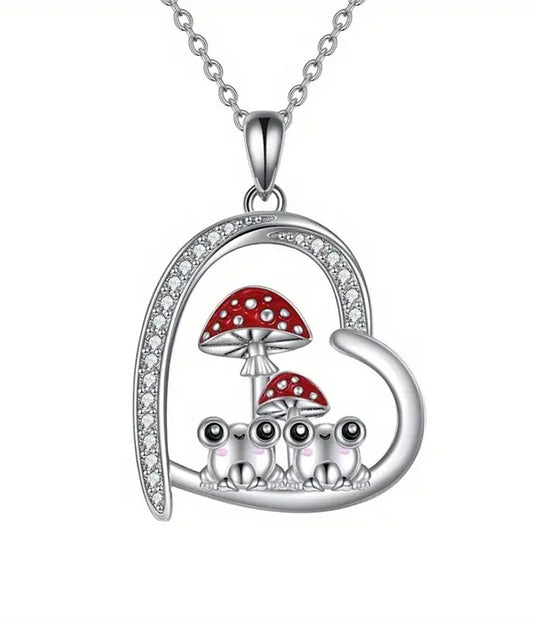 MUSHROOM AND HEART PENDANT NECKLACE