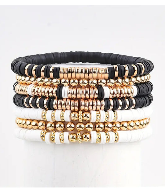 7 PIECE CLAY BEAD STACKABLE STRETCH BRACELET SET