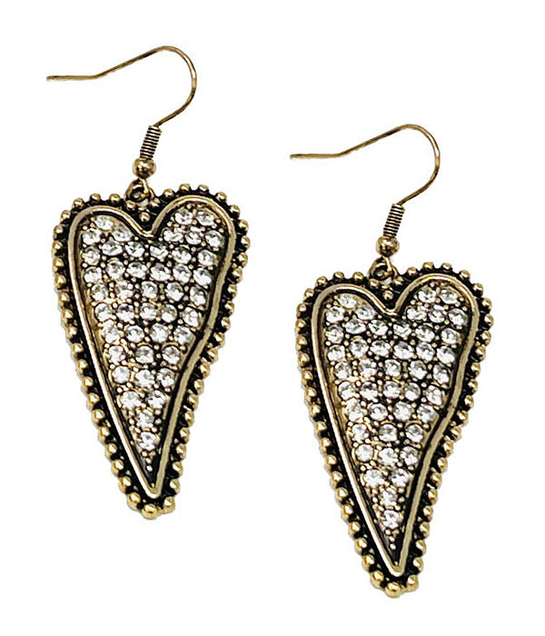 CRYSTAL STUD LONG HEART EARRING