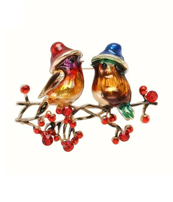 VINTAGE EPOXY BIRD ON BRANCH BROOCH