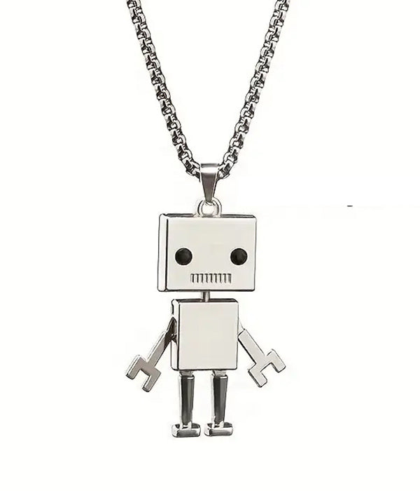 STAINLESS STEEL ROBOT PENDANT NECKLACE