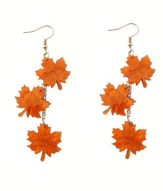 ACRYLIC MAPLE LEAF DANGLE DROP EARRING