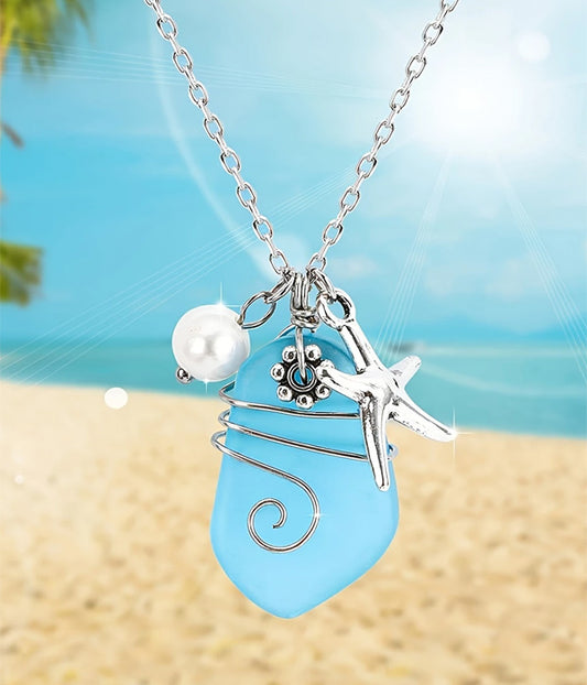 SEALIFE THEME SEAGLASS NECKLACE - STARFISH