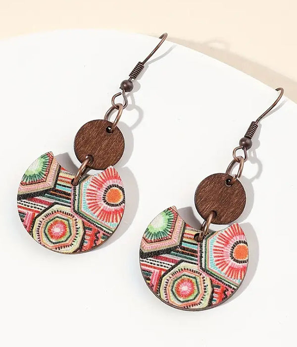 FLOWER PRINT WOOD EARRING