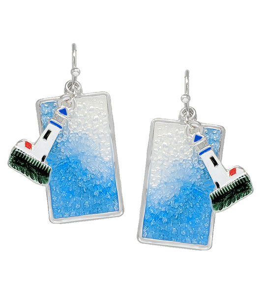 SEALIFE THEME EPOXY OCEAN DANGLE EARRING - LIGHT HOUSE