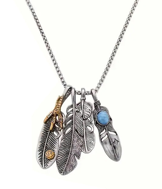 MULTI FEATHER PENDANT NECKLACE