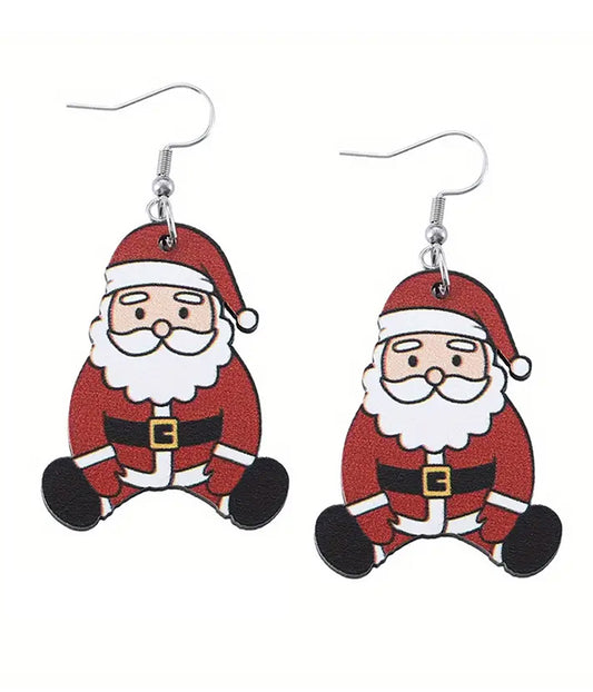 CHRISTMAS THEME WOOD  SANTA EARRING