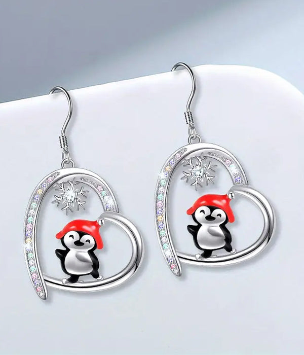 CHRISTMAS THEME EPOXY PENGUIN HEART EARRING