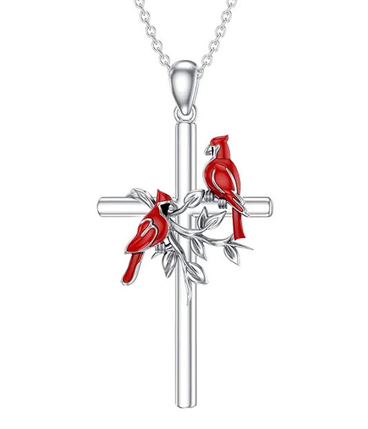 CARDINAL BIRD CROSS NECKLACE